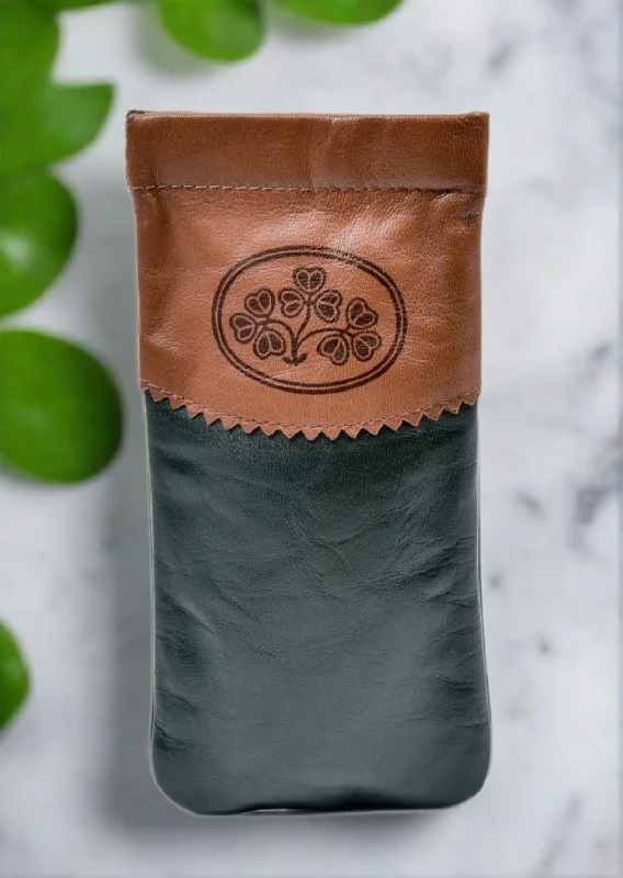 Irish Leather Snap Glasses Case - Shamrock