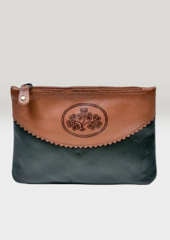 Irish Leather Top Zip Purse - Shamrock