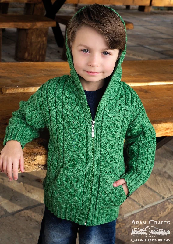 Kids Hooded Aran Zip Cardigan | Green