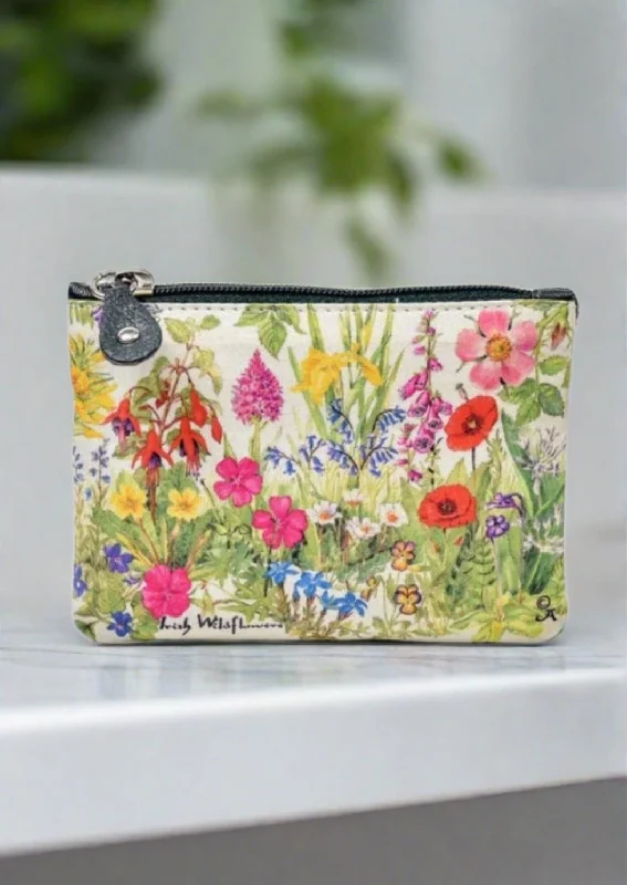 Leather Small Zip Purse - Irish Wildflowers