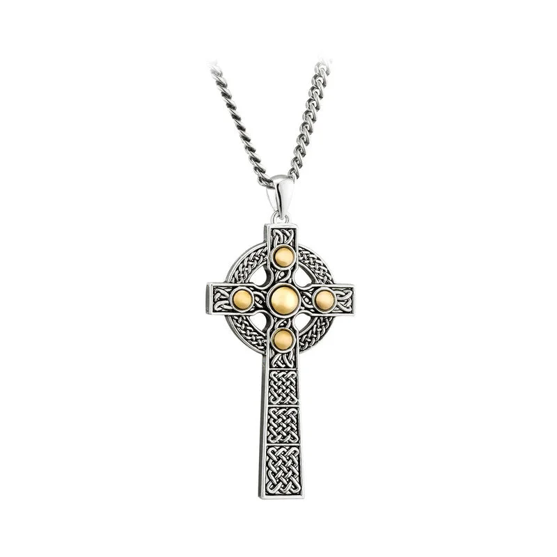 Men's Silver & 10K Gold Dome Large Celtic Cross