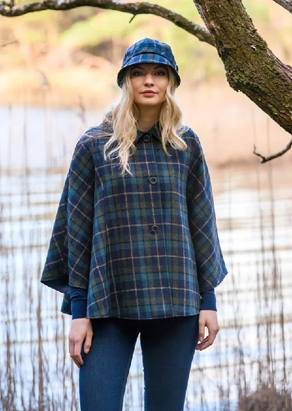 Mucros Country Cape | Navy Green Check