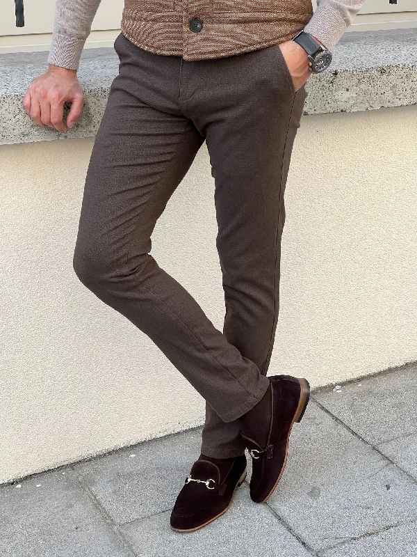 Bojoni Astoria Slim Fit High Quality Brown Patterned Anthracite Pants