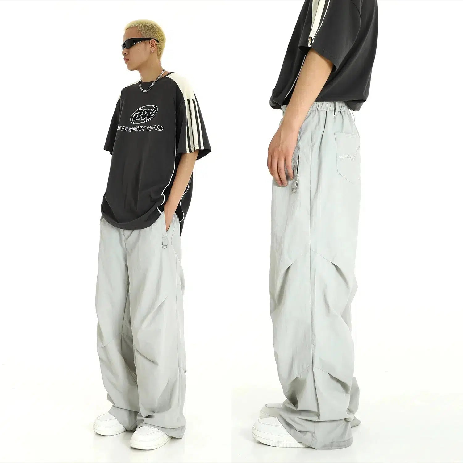 Pleated Elastic Waist Workwear Pants