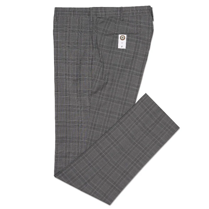 PT PANTALONI TORINO Gray Prince of Wales Wool-Polyester Slim Fit Dress Pants NEW