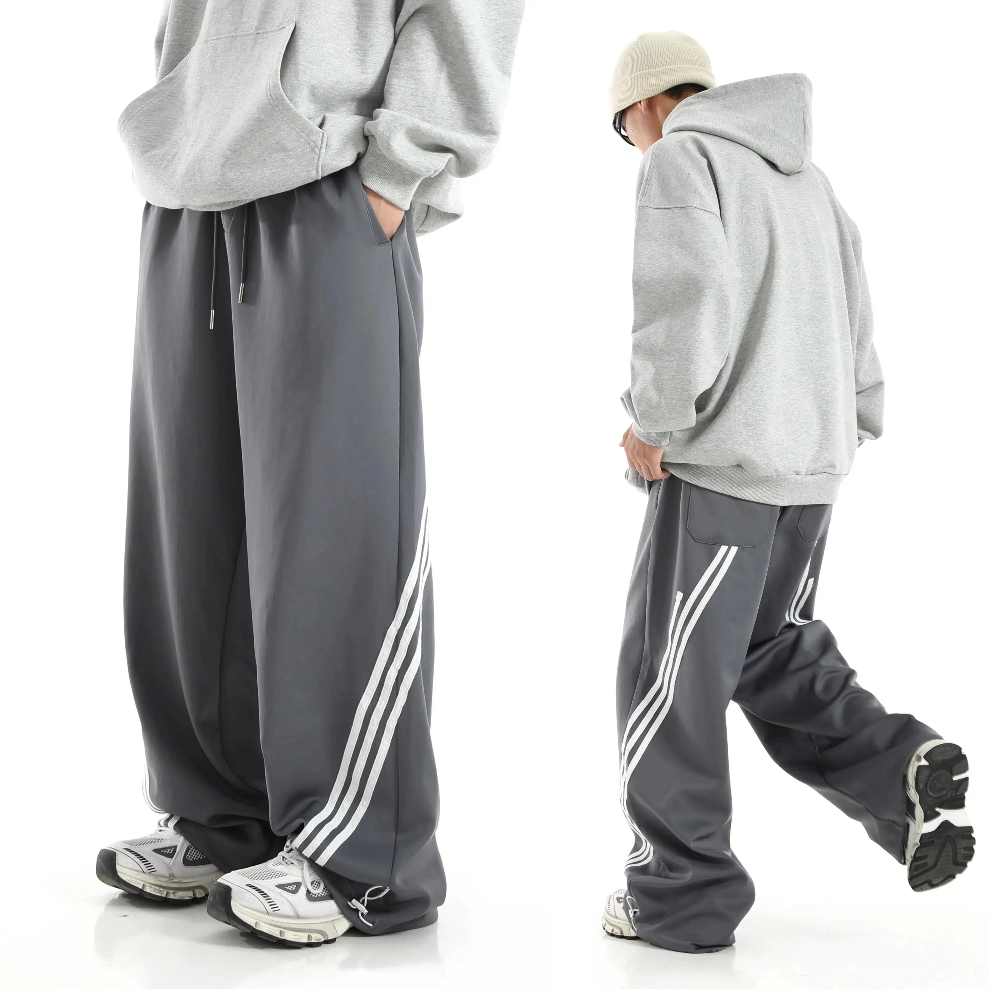 Side Striped Wide-Leg Sports Sweatpants