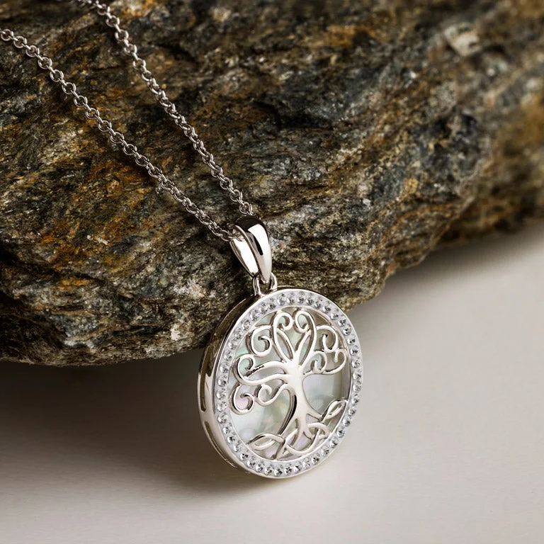 Silver Mother of Pearl Celtic Tree of Life Pendant