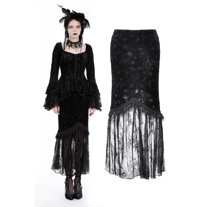 Women's Gothic Lace Splice Velvet Fishtail Skirt