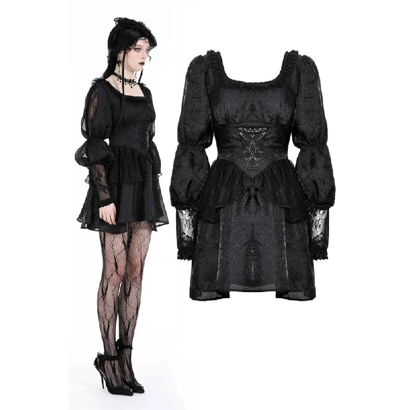 Women's Gothic Puff Sleeved Mesh Splice Dress