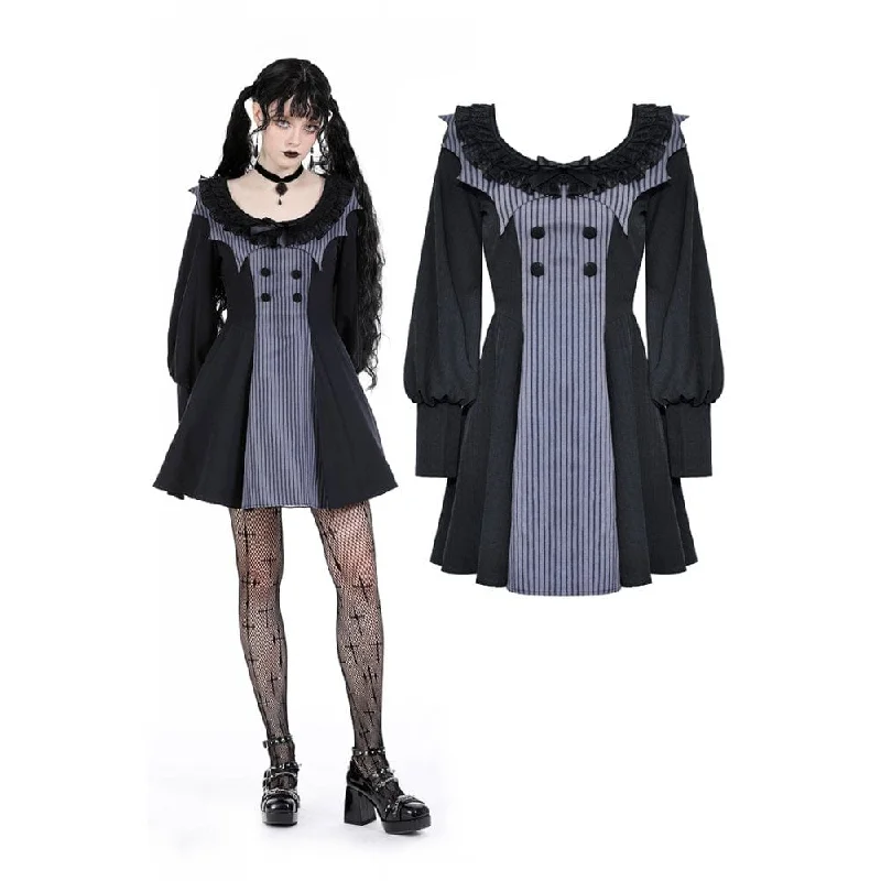 Women's Gothic Puff Sleeved Striped Dress