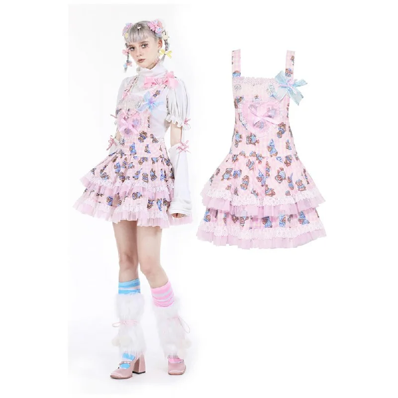 Women's Lolita Bear Printed Layered Overall Dress