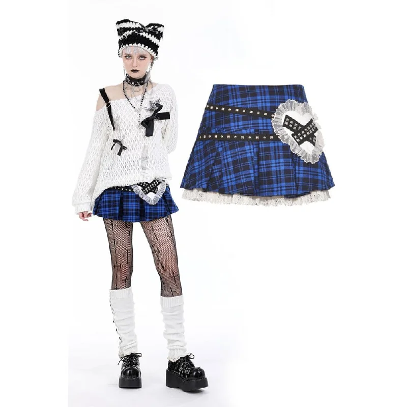 Women's Lolita Studded Plaid Pleated Skirt