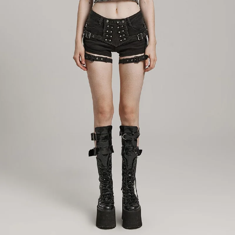 Women's Punk Buckle Slim Fitted Symmetrical Shorts