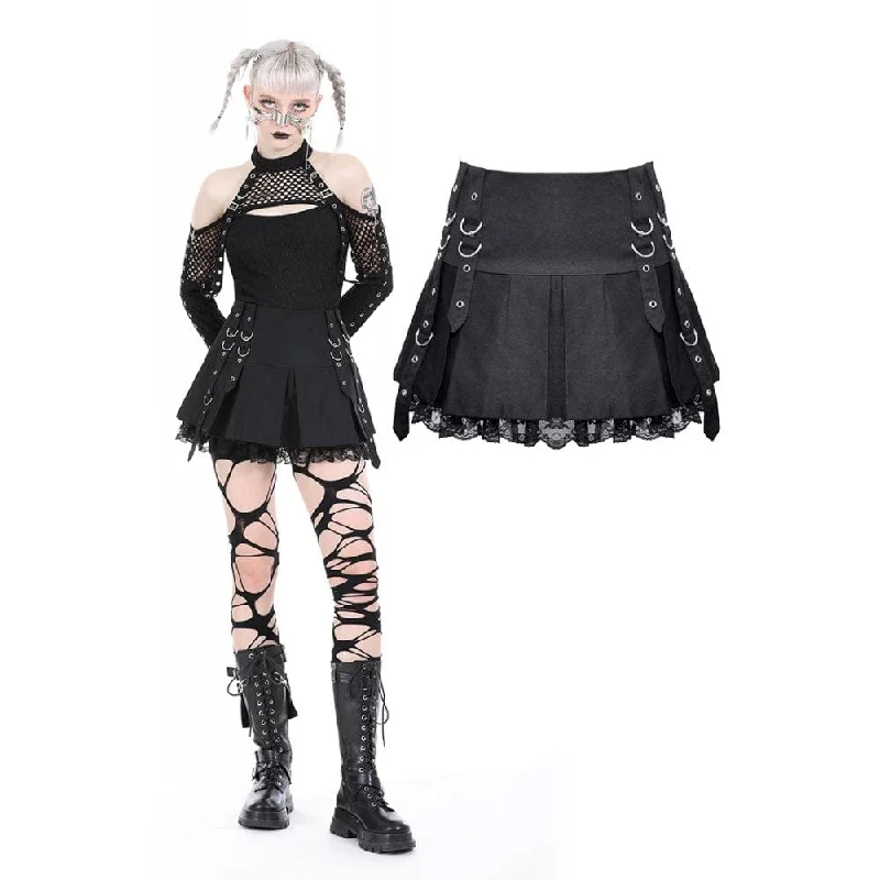 Women's Punk Lace Splice Pleated Skirt