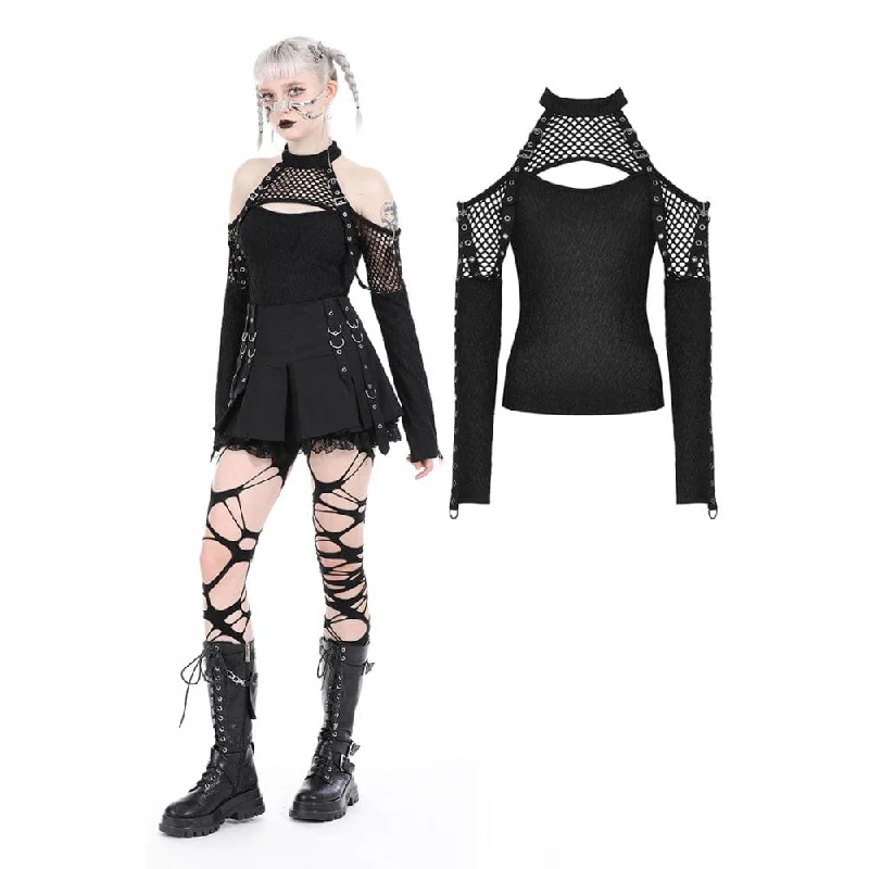 Women's Punk Off Shoulder Mesh Splice Shirt