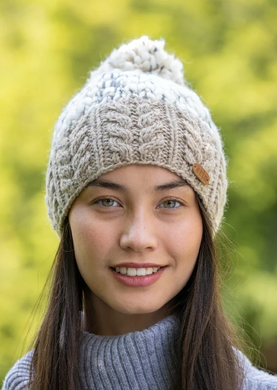 Wool Bobble Flecked Beige Hat