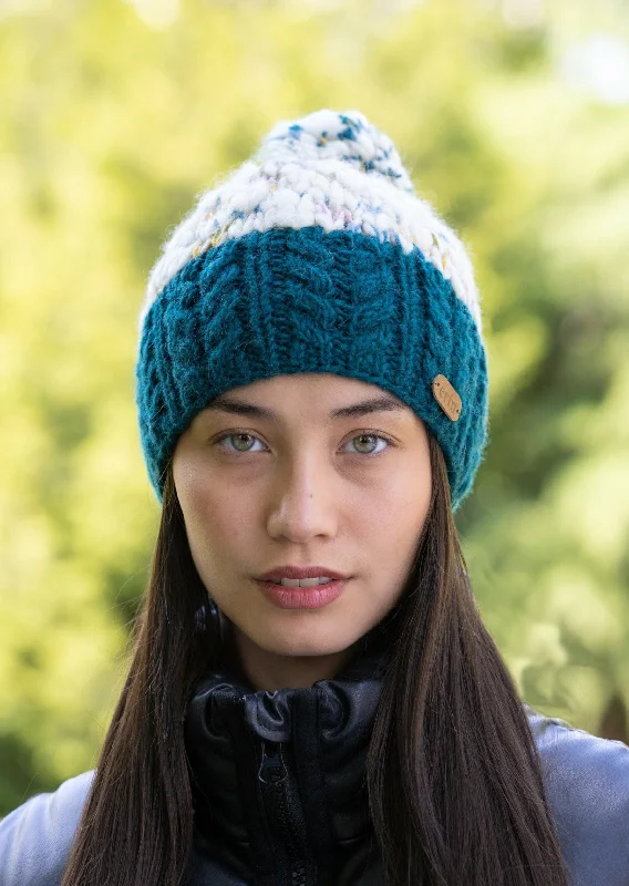 Wool Bobble Flecked Teal Hat