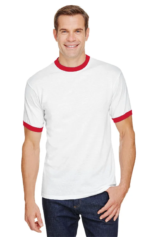 Augusta Sportswear Mens Ringer Short Sleeve Crewneck T-Shirt - White/Red