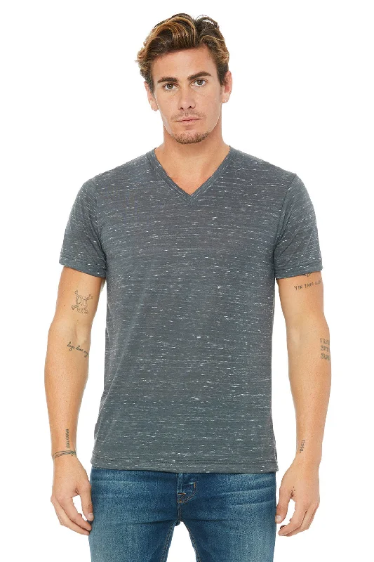 Bella + Canvas Mens Jersey Short Sleeve V-Neck T-Shirt - Charcoal Grey Marble