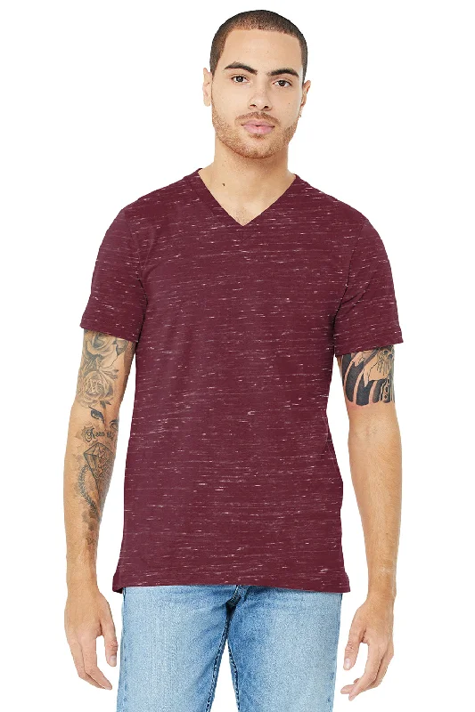 Bella + Canvas Mens Jersey Short Sleeve V-Neck T-Shirt - Maroon Marble