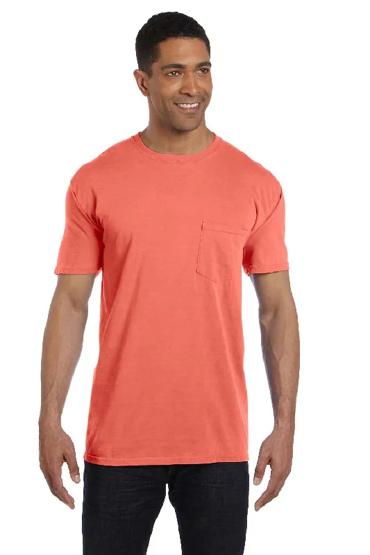 Comfort Colors Mens Short Sleeve Crewneck T-Shirt w/ Pocket - Bright Salmon