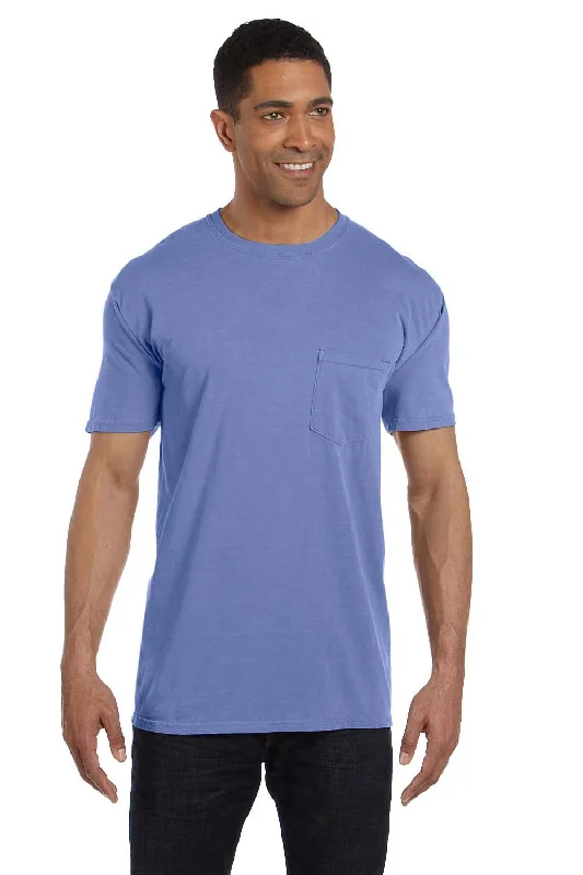 Comfort Colors Mens Short Sleeve Crewneck T-Shirt w/ Pocket - Flo Blue