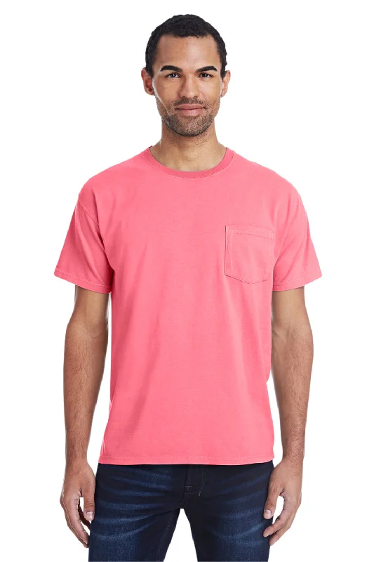 ComfortWash By Hanes Mens Short Sleeve Crewneck T-Shirt w/ Pocket - Coral Craze Pink