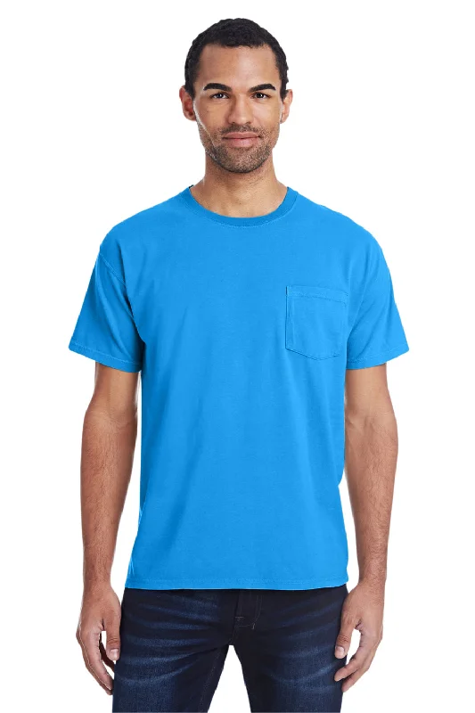 ComfortWash By Hanes Mens Short Sleeve Crewneck T-Shirt w/ Pocket - Summer Sky Blue