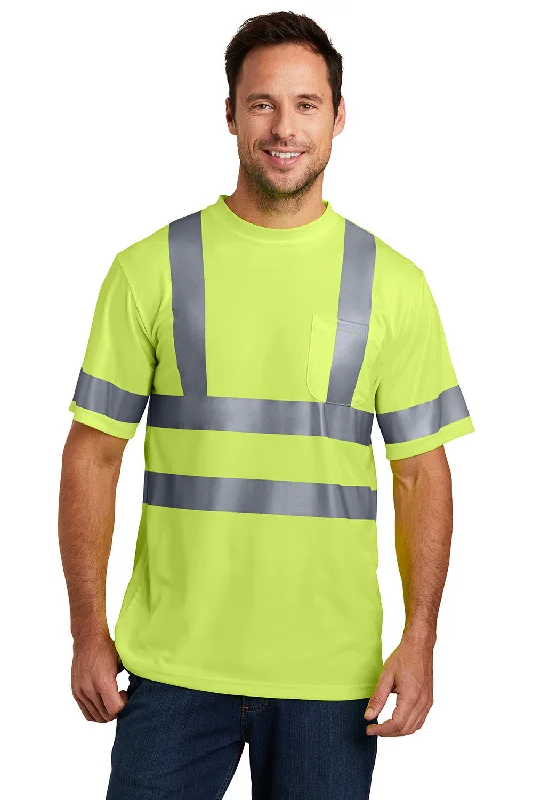 CornerStone Mens Moisture Wicking Short Sleeve Crewneck T-Shirt w/ Pocket - Safety Yellow