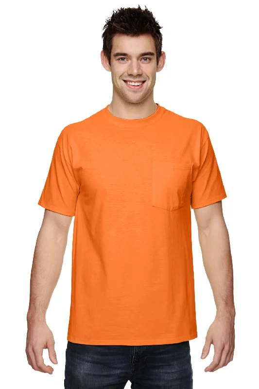 Fruit Of The Loom Mens HD Jersey Short Sleeve Crewneck T-Shirt w/ Pocket - Safety Orange