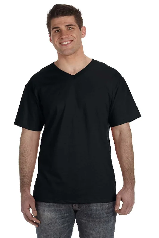 Fruit Of The Loom Mens HD Jersey Short Sleeve V-Neck T-Shirt - Black