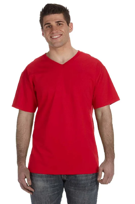 Fruit Of The Loom Mens HD Jersey Short Sleeve V-Neck T-Shirt - True Red