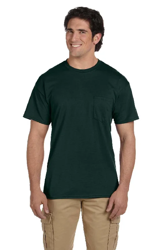 Gildan Mens DryBlend Moisture Wicking Short Sleeve Crewneck T-Shirt w/ Pocket - Forest Green