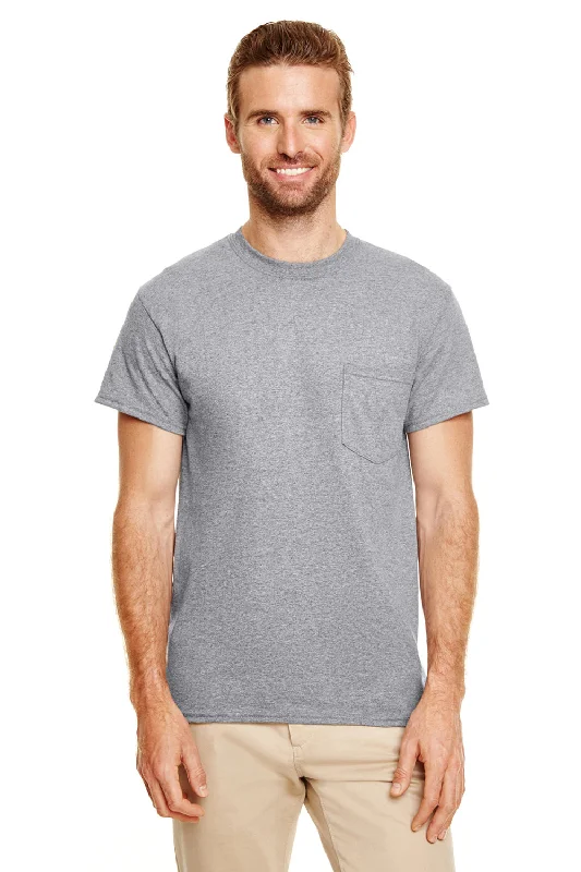 Gildan Mens DryBlend Moisture Wicking Short Sleeve Crewneck T-Shirt w/ Pocket - Heather Graphite Grey