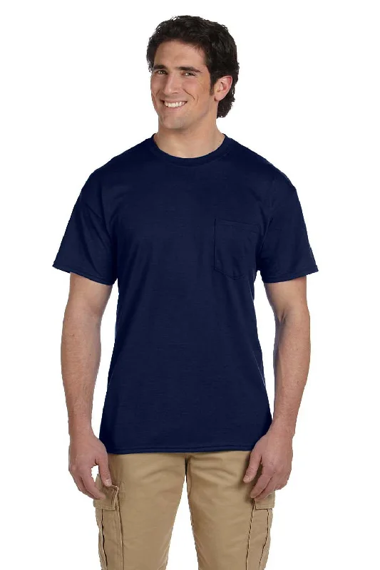 Gildan Mens DryBlend Moisture Wicking Short Sleeve Crewneck T-Shirt w/ Pocket - Navy Blue