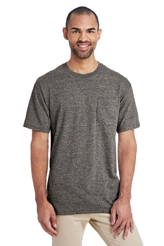 Gildan Mens Hammer Short Sleeve Crewneck T-Shirt w/ Pocket - Heather Graphite Grey - Closeout