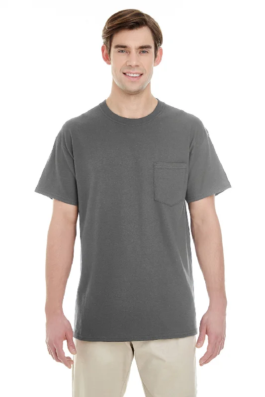 Gildan Mens Short Sleeve Crewneck T-Shirt w/ Pocket - Charcoal Grey