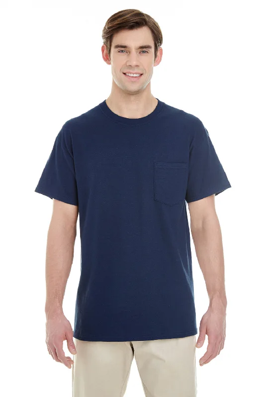 Gildan Mens Short Sleeve Crewneck T-Shirt w/ Pocket - Navy Blue