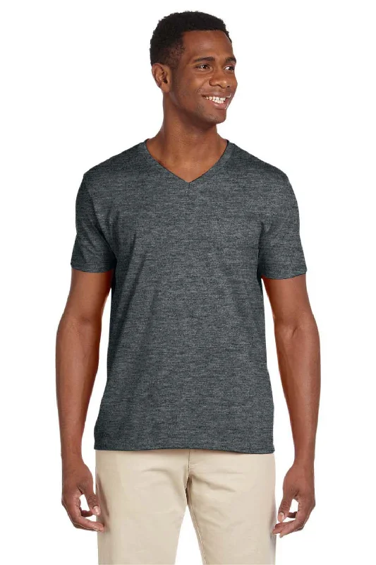 Gildan Mens Softstyle Short Sleeve V-Neck T-Shirt - Heather Dark Grey