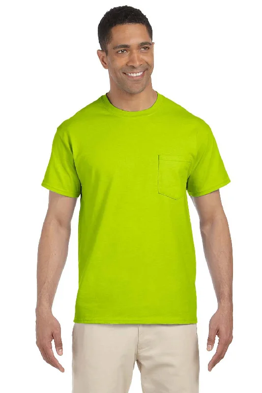 Gildan Mens Ultra Short Sleeve Crewneck T-Shirt w/ Pocket - Safety Green