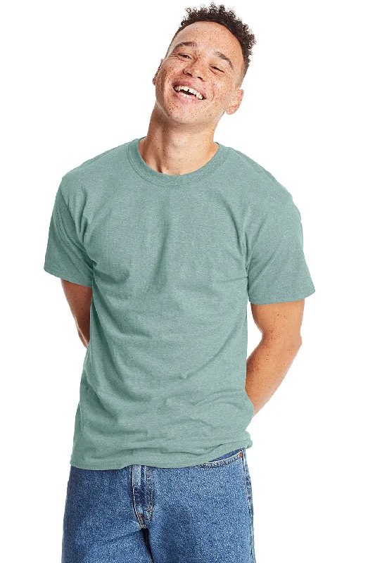 Hanes Mens Beefy-T Short Sleeve Crewneck T-Shirt - Heather Clean Mint Green - Closeout