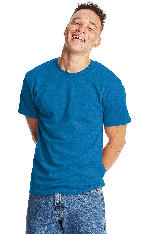 Hanes Mens Beefy-T Short Sleeve Crewneck T-Shirt - Heather Sapphire Blue - Closeout