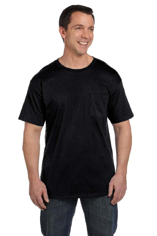 Hanes Mens Beefy-T Short Sleeve Crewneck T-Shirt w/ Pocket - Black