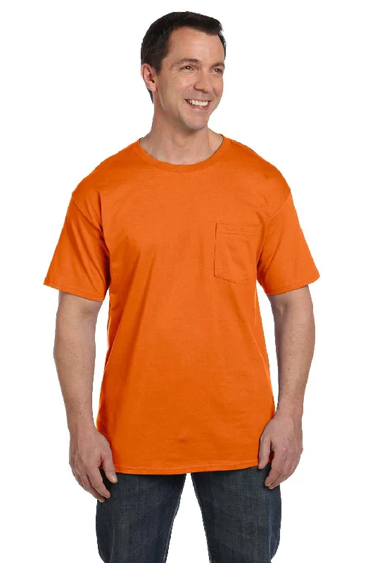 Hanes Mens Beefy-T Short Sleeve Crewneck T-Shirt w/ Pocket - Orange