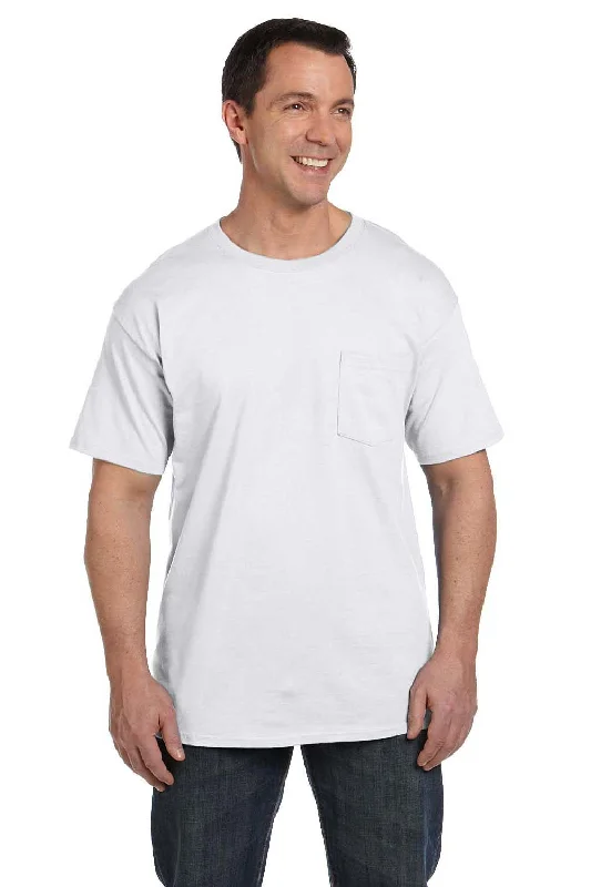 Hanes Mens Beefy-T Short Sleeve Crewneck T-Shirt w/ Pocket - White