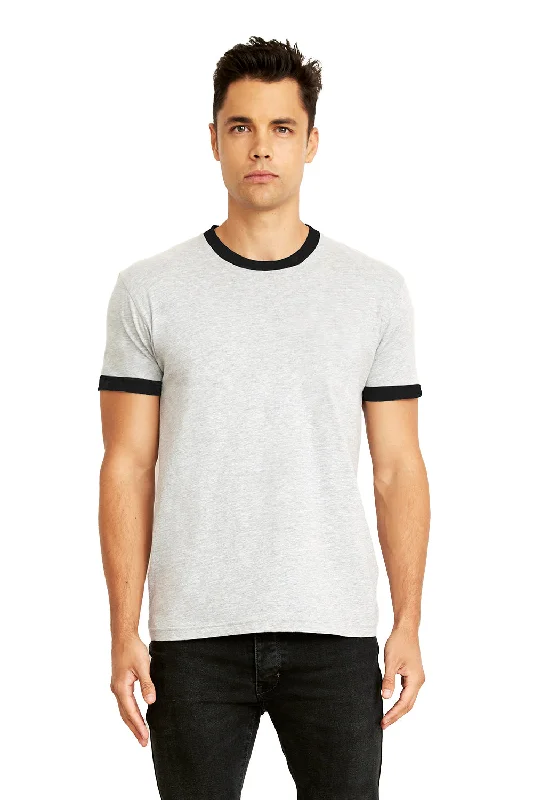 Next Level Mens Fine Jersey Ringer Short Sleeve Crewneck T-Shirt - Heather Grey/Black