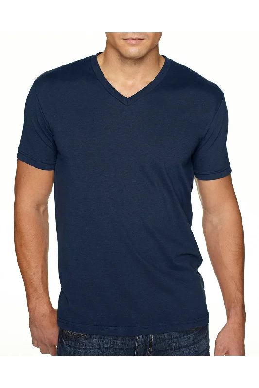 Next Level Mens Sueded Jersey Short Sleeve V-Neck T-Shirt - Midnight Navy Blue