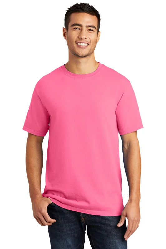 Port & Company Mens Beach Wash Short Sleeve Crewneck T-Shirt - Neon Pink