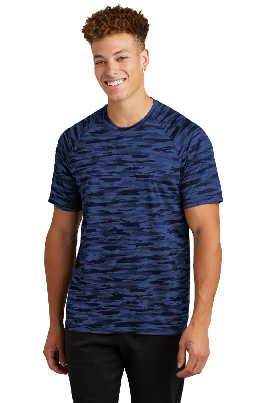 Sport-Tek Mens Drift Camo Moisture Wicking Short Sleeve Crewneck T-Shirt - Royal Blue