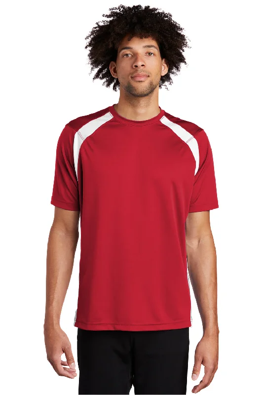 Sport-Tek Mens Dry Zone Moisture Wicking Short Sleeve Crewneck T-Shirt - True Red/White